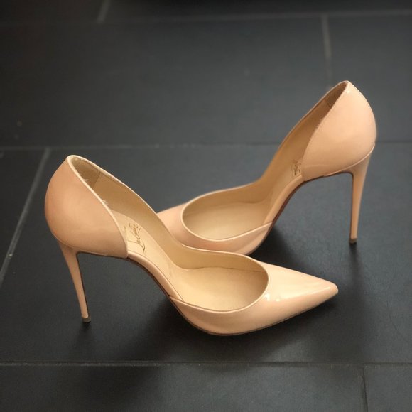 Christian Louboutin IRIZA Pointy Toe d'Orsay 100 Pump Shoe Patent POUDRE 36.5